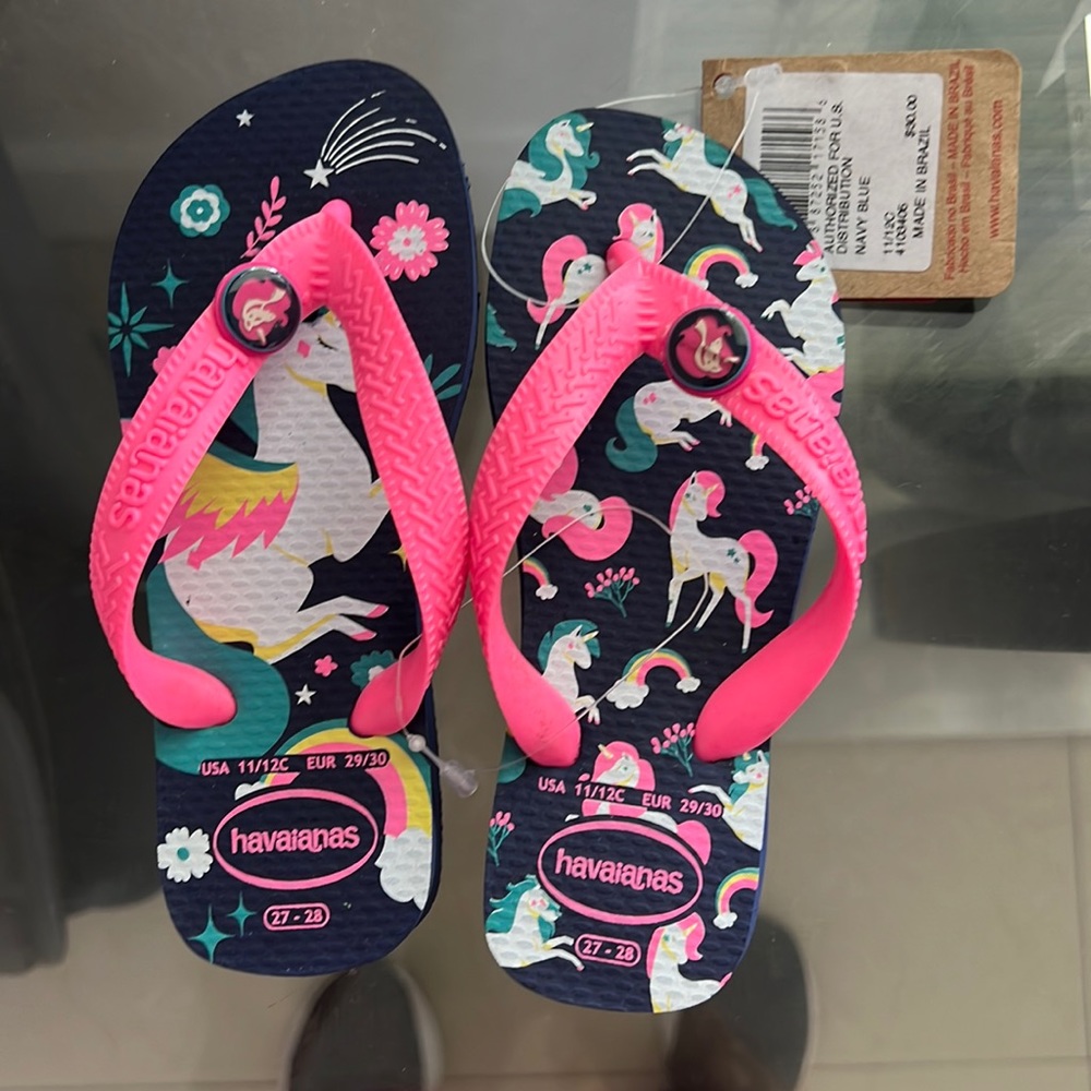Brand new unicorn havaianas sandals size 11/12 with tags attached